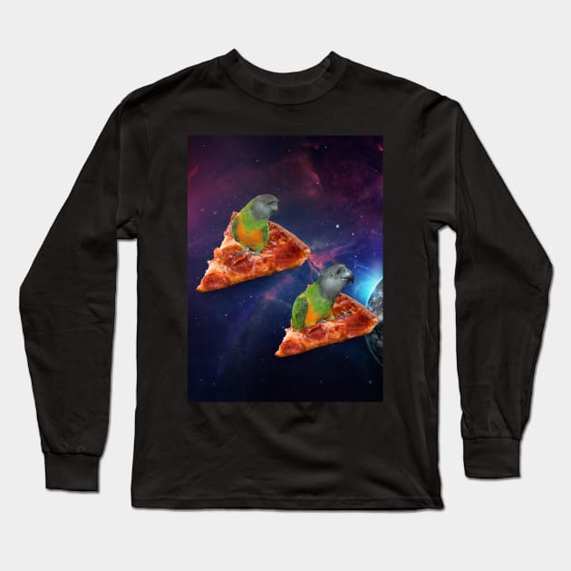 senegal parrot space pizza funny Long Sleeve T-Shirt by Oranjade0122